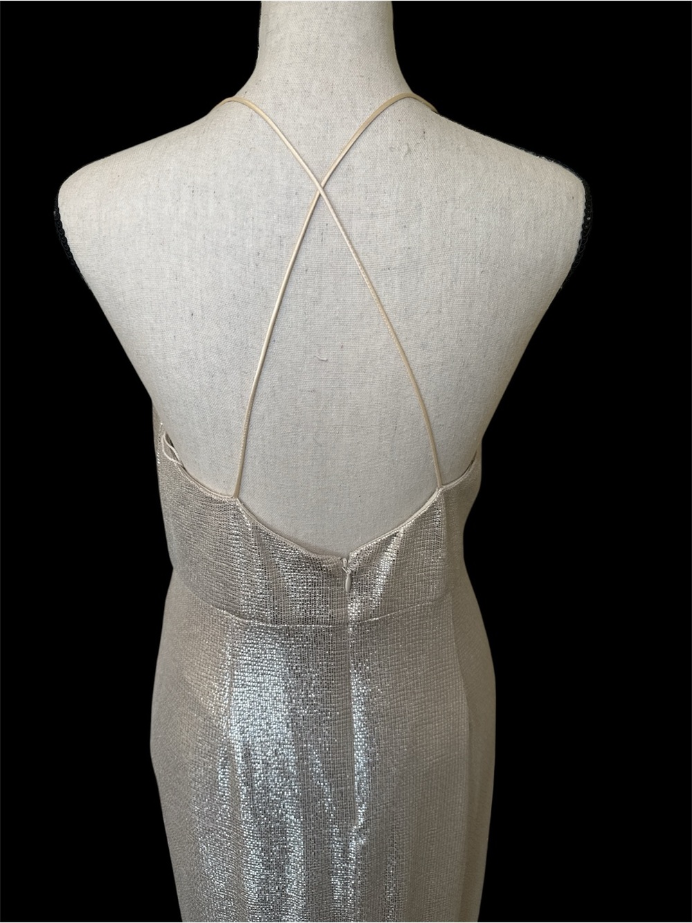 Aidan Mattox Silver Metallic Deep-V Thigh-Slit Gown size 8 - Picture 4 of 6